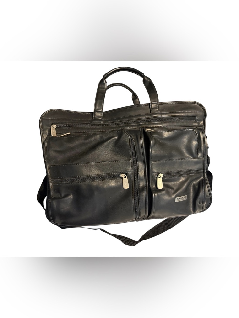 London Fog Black Expandable Laptop Briefcase Messenger Bag Travel Organizer